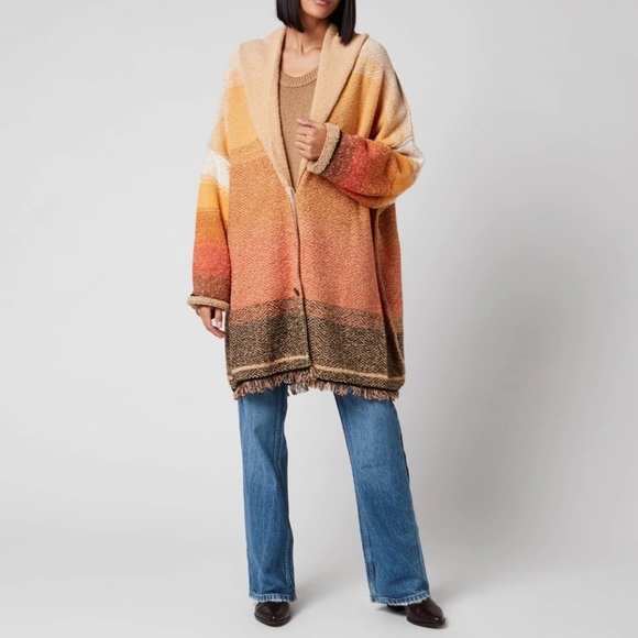 Free People Oversized Sunset Park Cardigan Sweater Low Sun Combo Size Large - Picture 2 of 10